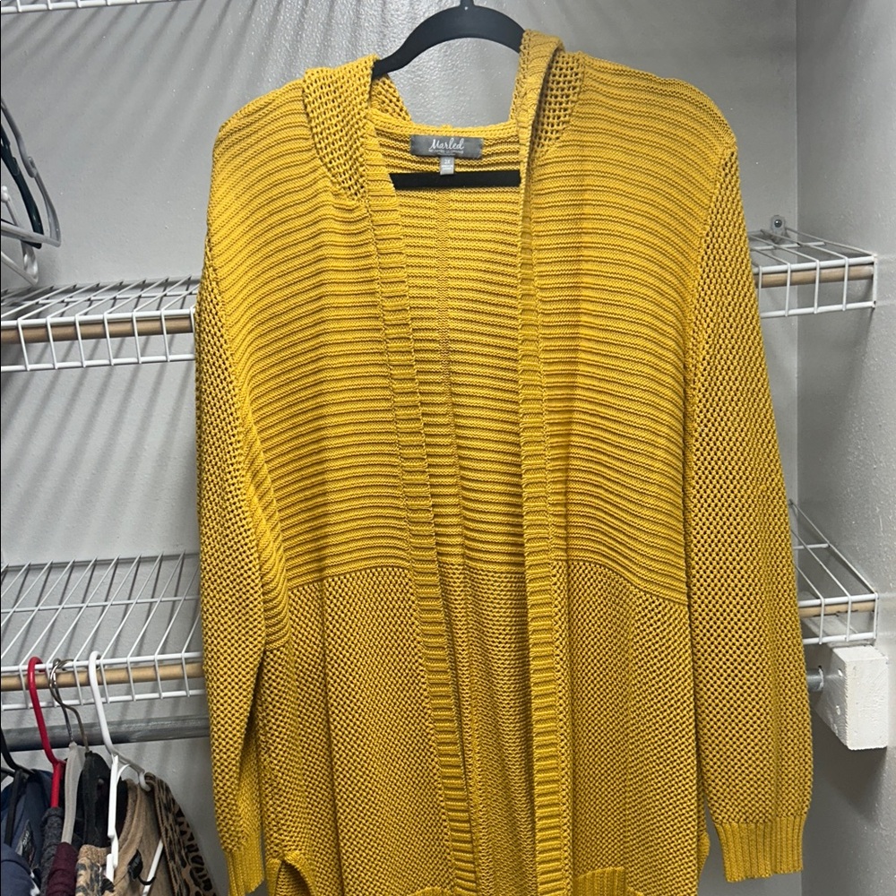 Marled Mustard Hooded Open-Front Cardigan